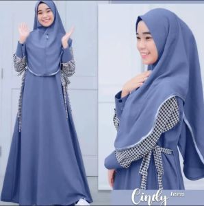 Gamis Anak Perempuan Tanggung Usia 4-15 Tahun Cindy Syari Muslim Remaja Plus Hijab Crinkle Airflow Mix Katun Kotak Variasi List Pita