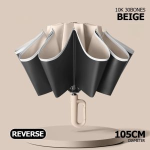 Big Windproof Strong Umbrella with Reflective Stripe Reverse Automatic Fold UV Umbrella for Rain Sun Carabiner Handle Luxury2026
