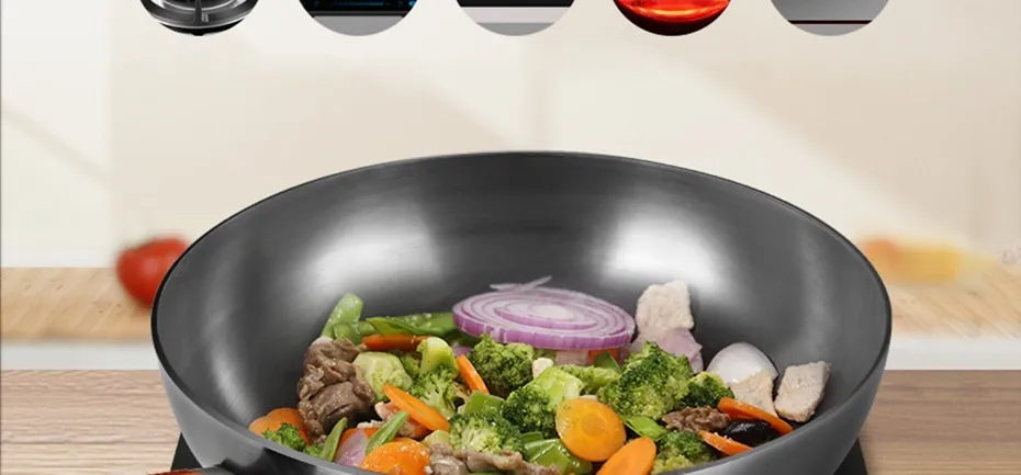 Uncoated Wok No Chemical Carbon Steel Wok Pan Wooden Handle Electric Stove  Induction Stove Gas Stove(12 Inch) 1.1KG