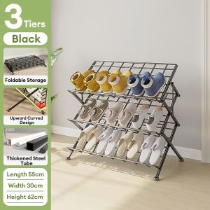 SPACEMADER No Assembly Foldable Shoe Rack Large Capacity Shoe Storage Organizer Carbon Steel Shoe Shelf for Home Entryway Bedroom