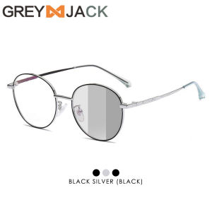 Grey Jack Kacamata Antiradiasi Blueray Photocromic 2in1 Bluecromic Model Bulat Bahan Metal Bisa Minus Fashion Pria Wanita 8008