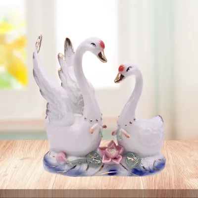 Swan Lover Figurines Ceramic Animal Statue Couple Swan Sculptures Home Decor Craft Ornament Wedding Gifts