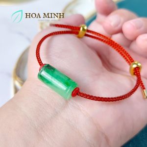 Vòng tay dây cáp đỏ phối lu thống Cẩm Thạch xanh lý táo size 9x18 li phong thủy may mắn | Hoa Minh Gem