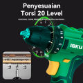 ISKU Lithium Mesin Bor Mulitifungsi 21V 2000mAh Battery Cordless Drill Set Torsi Maksimum 40N.M. 