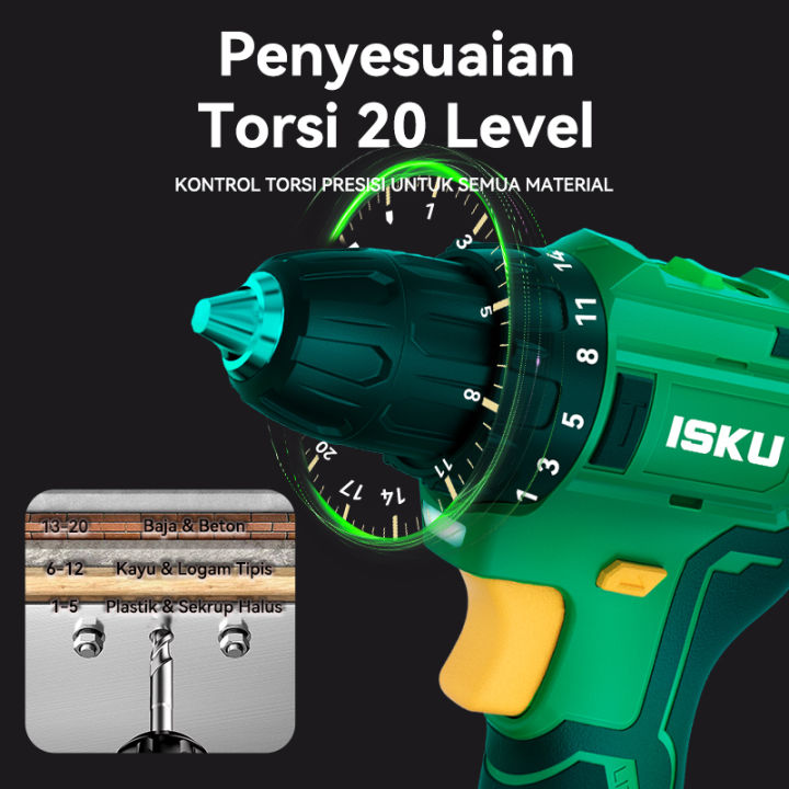 ISKU%20Lithium%20Mesin%20Bor%20Mulitifungsi%2021V%202000mAh%20Battery%20Cordless%20Drill%20Set%20Torsi%20Maksimum%2040N.M%20-%20Image%207