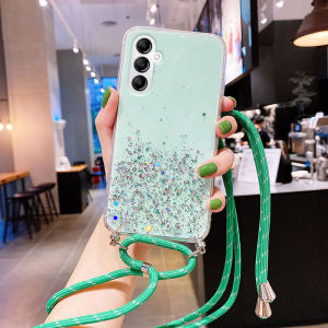 Phone Casing Samsung S24 fe S23 fe A06 A16 A55 5g A35 A25 A15 5g With adjustable Long Lanyard Shiny Sequins Starry Sky Design Clear Rubber Soft Case Galaxy A35 5g A55 5g Fashion Phone Casing Cover