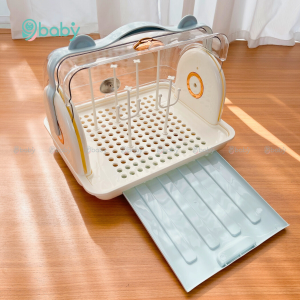 Khay úp bình sữa cao cấp giá úp bình sữa chất liệu an toàn hình gấu 9BABY màu xanh