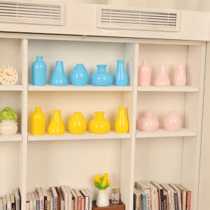 QUANSEN 5Pcs 1:12 Dollhouse Miniature Vase Mini Simulation Geometry Vase Set Flower Arrangement Green Plant Pots Model Home Decor Toys