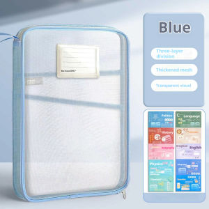 L-Type Double Zipper Large Capacity Books A4 Transparent Mesh Folders Student Stationery Storage Bag