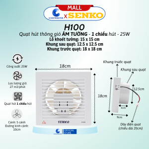 Quạt Hút Thông Gió Âm Tường Senko 1 CHIỀU H100 - 2 CHIỀU H150/H200/H250 - Hàng Chính Hãng