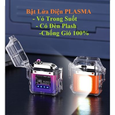 Quẹt Sạc Điện Plasma Vỏ Trong Suốt Tặng kèm hộp - cáp sạc USB Type-C