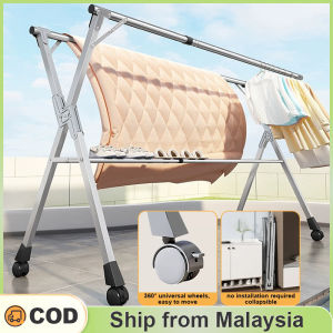 Foldable/Extendable Stainless Steel 240cm double pole Cloth hanger With wheels | Cloth drying Rack | Ampaian baju