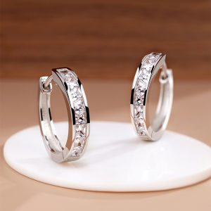 New 925 Sterling Silver Shining Zircon Earrings Womens Circle Round Earrings Fashionable and Elegant Jewelry Birthday Gift