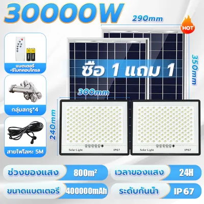 🔥ซื้อ1แถม1🔥ไฟโซล่าเซลล์ 45000W solar light โซล่าเซลล์ ไฟสว่างมาก ไฟโซล่าเซล กันน้ำ IP67 กันน้ำและป้องกันฟ้าผ่า สว่างอัตโนมัติเมื่อฟ้ามืด รับประกัน 30 ปี