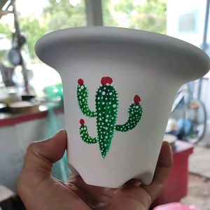 กระถางปากแตรเพ้นท์ลายแคคตัส ยกเซ็ต4ใบ3.2"/2ใบ 5.5"/2ใบ