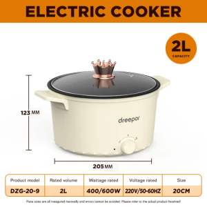 Dreepor Rice Cooker Electric Cooker Pot Multifunctional Electric Cooking Pot Non Stick Hot Pot Cooker With Steamer Kitchen Round Skillet Frying Pan