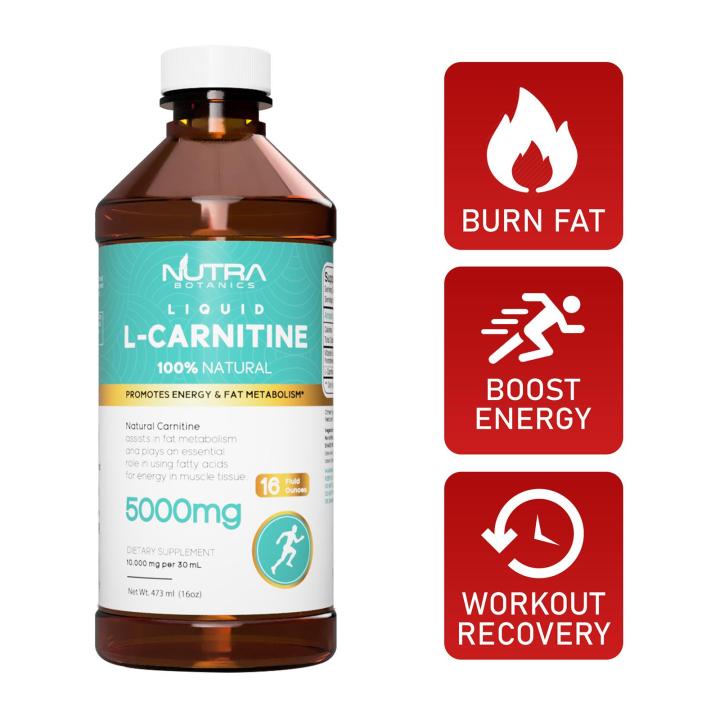Nutra Botanics Liquid L-Carnitine 5000mg Fat Burner Weight Loss Supplement | Pre-Workout Energy Boost Metabolism Support Burn Fat Muscle Recovery Sugar Free 473ml
