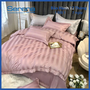 Set chăn ga gối nệm 5 món lụa sọc hàn 4d SERENA chính hãng bộ chăn ga ra drap grap gối nệm đệm trải phủ giường mát lạnh 5 món lụa sọc hàn 4d người lớn chần trần bông cao cấp - hệ thống nệm