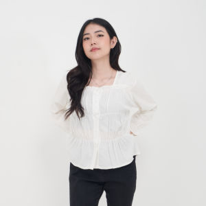 QUEENTIN Blouse Wanita Smock 0703 Katun Tenzel Primacool Polos Lengan Karet Panjang