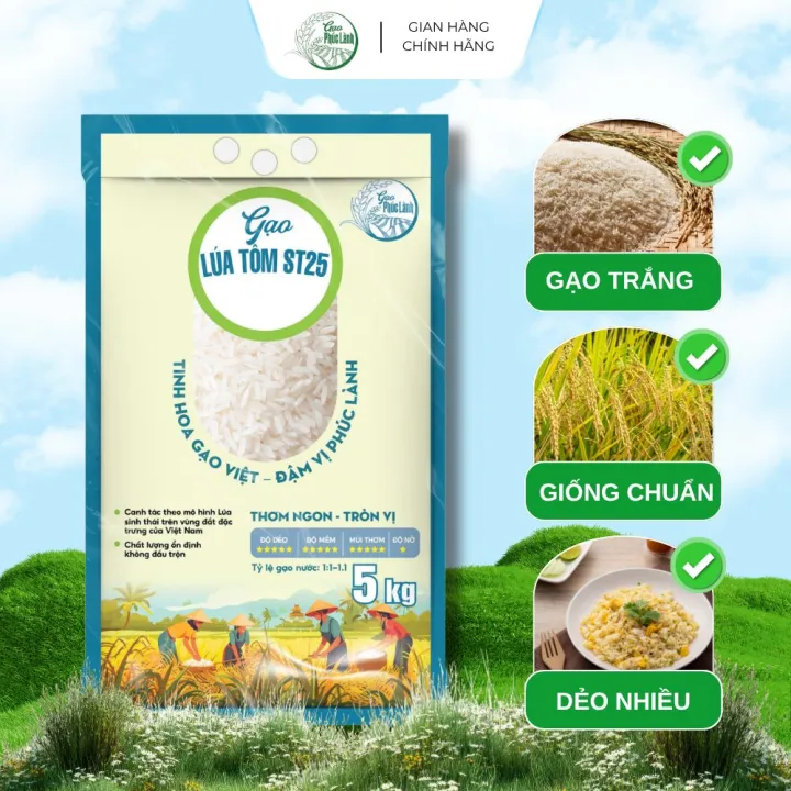 Combo 2 Túi Gạo ST25 Lúa Tôm 5kg Phúc Lành - Gạo Sạch, Mềm, Dẻo Thơm - Tổng 10kg