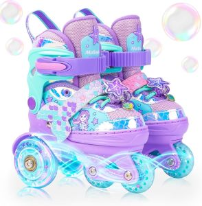 Kids Roller Skates✨Roller skates for kidsAdjustable skating shoes 7 - color LED wheelsbreathable and not stuffy.Roller Skate With 4 WheelTwo colors to choose from beautiful mermaid pattern