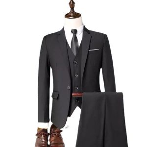 Local Delivery Mens Suit Set Three-Piece Suit Slim Fit Business Suit Man Groom Coat