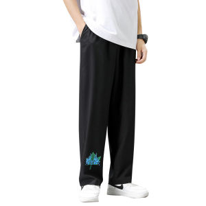 FUGUINIAO Mens Pants Ice Silk Loose Casual Sports Mens Black Trousers Free Shipping
