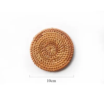 Handwoven Rattan Storage Tray Round Wicker Basket Serving Tray With Wooden Handle Bread Food Plate Fruit Cake Platter