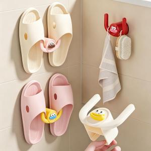 5Pcs Slippers Drying Rack / Cartoon Wall Mounted Hooks / for Hanging Robe Towels Brushes / Home Bathroom Organizer Hooks