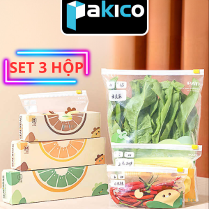SET 3 HỘP Túi Zip Đựng Thực Phẩm Có KHóa Kéo-Túi Zip Đựng Trái Cây Rau Củ Có Tag Ghi Chú-PAKICO