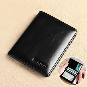 MISTLETOE Simple Design Men Card Holder Purse Vertical Bifold Money Clip Genuine Leather Slim Wallet for Men Anti RFID