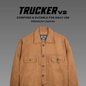 Jaket Trucker Canvas Pria V2 Caramel - Jaket Motor Semi Parka Casual Trucker Canvas Pria Fit