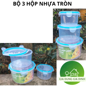 Bộ hộp lạnh tròn nắp gài hộp đựng thực phẩm trong tủ lạnh ( 1 bộ 3 hộp) nhựa Việt Nhật cao cấp 6536 1