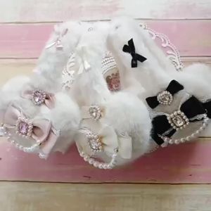 Handmade Japanese Sweet Mine Hairy Rhinestone Big Love Bow Warm Earmuffs Lolita Sweet Girls Earmuffs2026