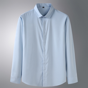 【Plus Size】Men Business Plain Long Sleeve Turn Down Collar Hidden Buttons Tops Man Oversized Stretch Fabrics Casual Loose Solid Color Shirt