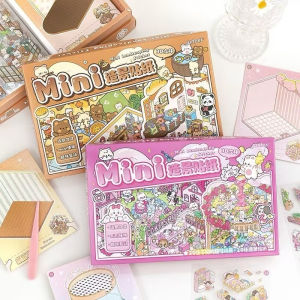 40PCS Boxed Miniature Scene Collection Book 3D Landscape Stickers DIY Cartoon Miniature House for Kids Gift