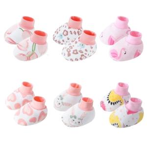 Pack Of 6 Pair Cotton Baby Shoes Comfortable Indoor Socks Soft Elastic Cuffs Cute Cartoon Design Infant Footwear