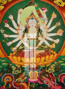 Tranh Phật Mẫu Chuẩn Đề - Chuẩn Đề Bồ Tát treo tường chất liệu gỗ in UV tráng gương bọc viền vàng