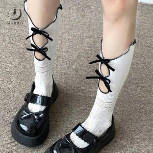 [Hot 2025] Tất Vớ Ngắn Cạp Cao Dưới Gối Với Thiết Kế 2 Khóa Nơ Dễ Thương Xinh Xắn