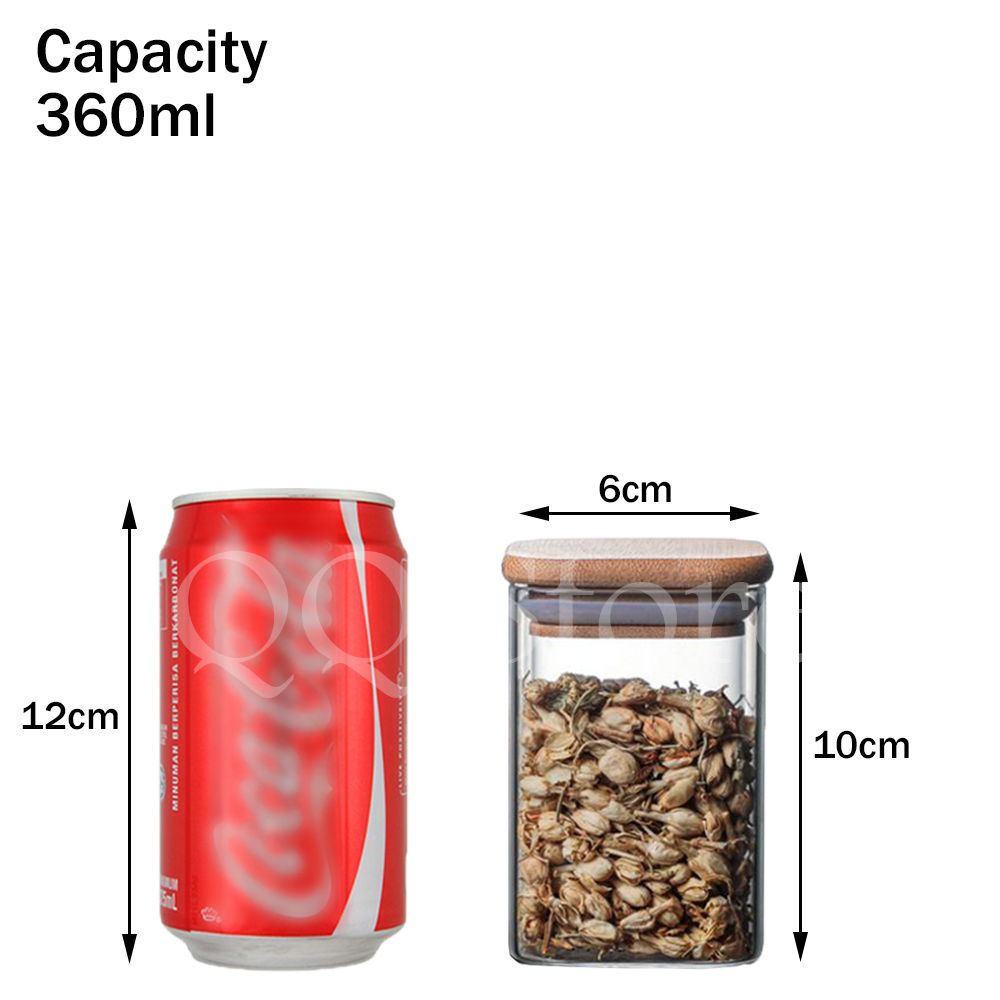 Barattolo di vetro quadrato D05 con coperchio ermetico in bambù, vaso di conservazione per alimenti secchi da cucina Botol Balang Kaca Kedap Udara
_voghion.com