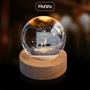 Đèn ngủ Quả cầu pha lê 3D Thủy tinh đặc trong suốt Ánh sáng vàng ấm phù hợp làm đèn ngủ trang trí decor phòng - vistyle