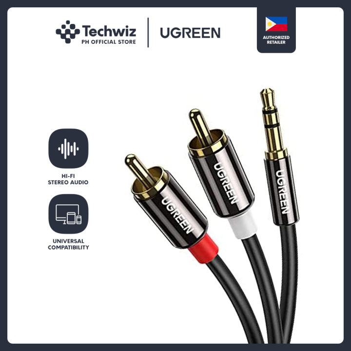 [Techwiz] UGREEN Male Audio Jack to RCA Male Cable for Desktop,  Amplifier, Soundbar, TV PH Lazada PH