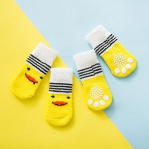 4Pcs Dog Socks Four Seasons Breathable Soft Pet Dog Socks with Print Anti-Slip Puppy Shoes Paw Protector Products