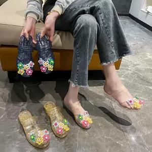 [Free Shipping] Womens Flat Sandals High-Heeled Summer Sandals for Outdoor Wear Fashionable Closed-Toe Crystal Shoes Jelly Shoes Womens Closed-Toe Half-Slippers