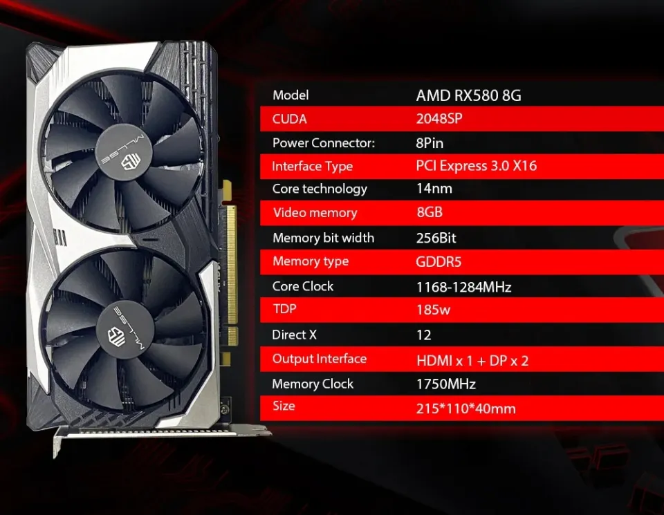  RX 580 Graphics Card, GDDR5 8GB 256Bit PCI Express 3.0