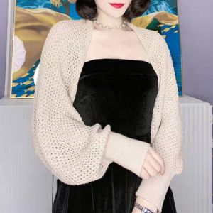 FLORI Simple Ice Silk Shawl Luxury Hollow Sunscreen Crop Knit Cardigan Womens Fashion Elegant Thin Outerwear Coat