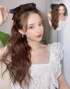 [ hàng hót 60cm ] tóc giả nữ cột xù mì nơ đỏ dài tóc giả buộc nơ tóc giả nơ