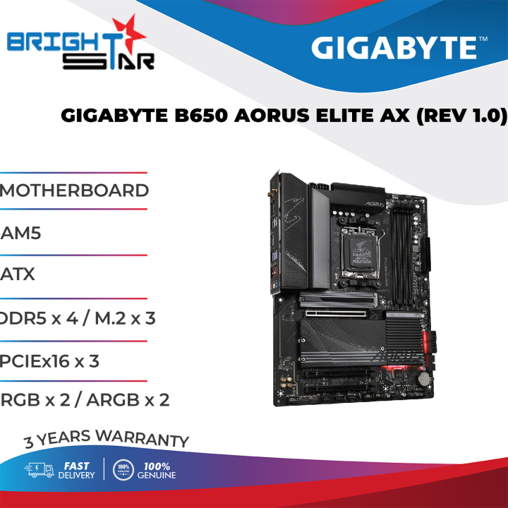 MOTHERBOARD GIGABYTE B650 AORUS ELITE AX (REV 1.0) / AM5 / ATX / DDR5 X ...