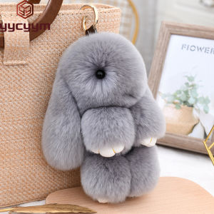 Thỏ bông dễ thương 18CM Móc khóa lông thú thật Rex Thỏ Pom Pom Quà tặng Đồ chơi Búp bê Phụ nữ Túi Mặt dây chuyền Quyến rũ Chìa khóa Xe hơi Chìa khóa Vòng kim loại2026