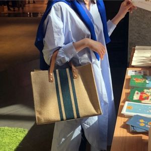 IELGY Korean version of womens portable briefcase professional striped simple one-shoulder large bag ins large-capacity canvas bag